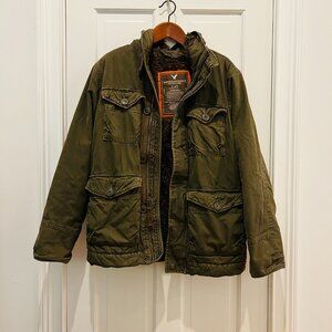 Y2K Green American Eagle Military Parka Winter Coat Mens Small Heavyweight Lined